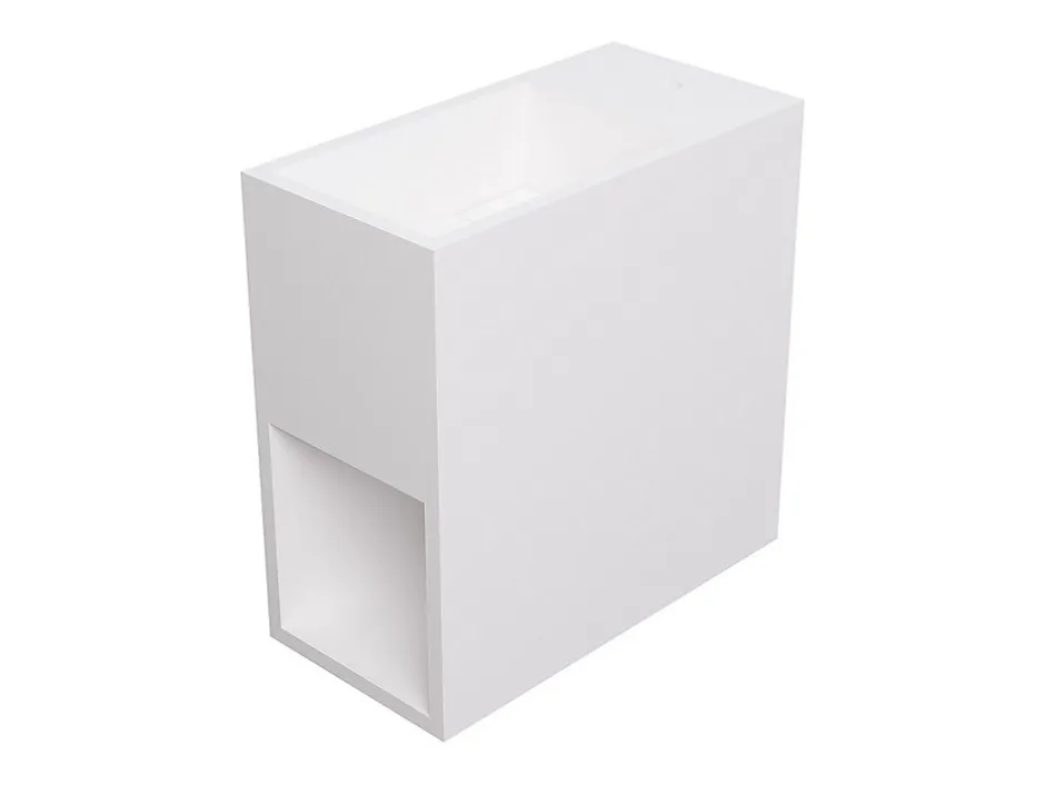 Vente-unique Lave main suspendu blanc en solid surface avec niche - Robinetterie à droite - 40 cm - PUMORI* Plan Simple Vasque
