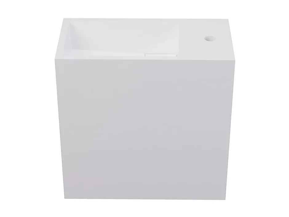 Vente-unique Lave main suspendu blanc en solid surface avec niche - Robinetterie à droite - 40 cm - PUMORI* Plan Simple Vasque