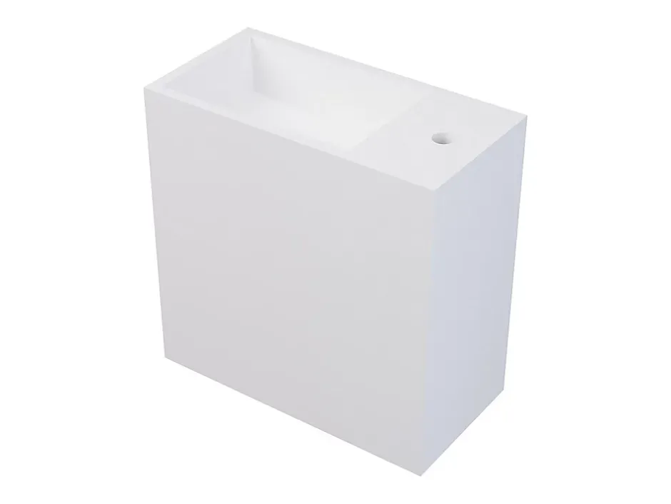 Vente-unique Lave main suspendu blanc en solid surface avec niche - Robinetterie à droite - 40 cm - PUMORI* Plan Simple Vasque