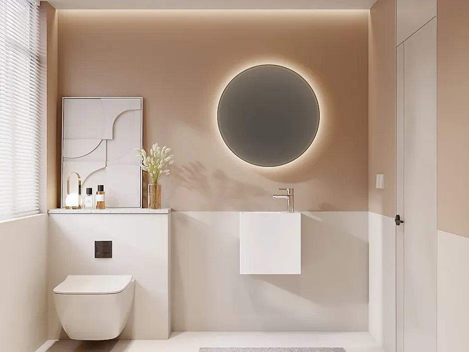 Vente-unique Lave main suspendu blanc en solid surface avec niche - Robinetterie à droite - 40 cm - PUMORI* Plan Simple Vasque