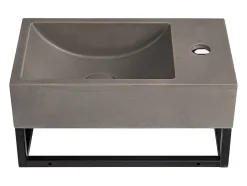 Vente-unique Lave main suspendu en béton avec support - Robinetterie à droite - L40 x l22 cm - UCHAMI