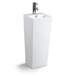 Rue Du Bain Lave Main Totem Carré - Céramique Blanc - 33x84 cm - Line