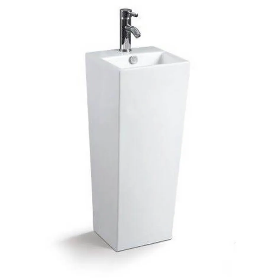 Rue Du Bain Lave Main Totem Carré - Céramique Blanc - 33x84 cm - Line