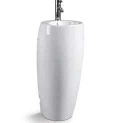 Rue Du Bain Lave Main Totem Rond - Céramique Blanc - 39x85 cm - Ove