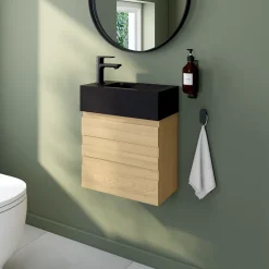 GoodHome Lave mains céramique l.45 cm, noir, Nira* Plan Vasque Lave-Mains