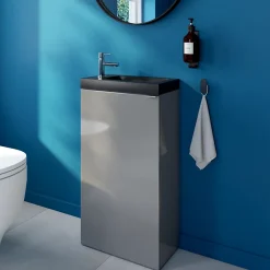 GoodHome Lave mains céramique l.45 cm, noir, Nira* Plan Vasque Lave-Mains