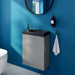GoodHome Lave mains céramique l.45 cm, noir, Nira* Plan Vasque Lave-Mains