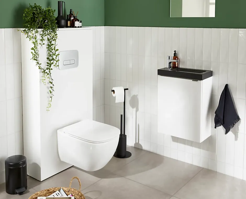 GoodHome Lave mains céramique l.45 cm, noir, Nira* Plan Vasque Lave-Mains