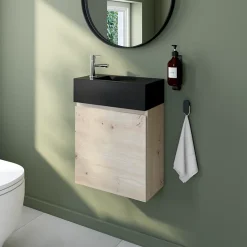GoodHome Lave mains céramique l.45 cm, noir, Nira* Plan Vasque Lave-Mains