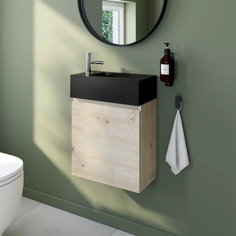 GoodHome Lave mains céramique l.45 cm, noir, Nira* Plan Vasque Lave-Mains