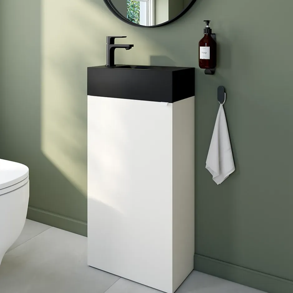 GoodHome Lave mains céramique l.45 cm, noir, Nira* Plan Vasque Lave-Mains