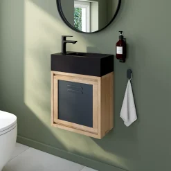 GoodHome Lave mains céramique l.45 cm, noir, Nira* Plan Vasque Lave-Mains