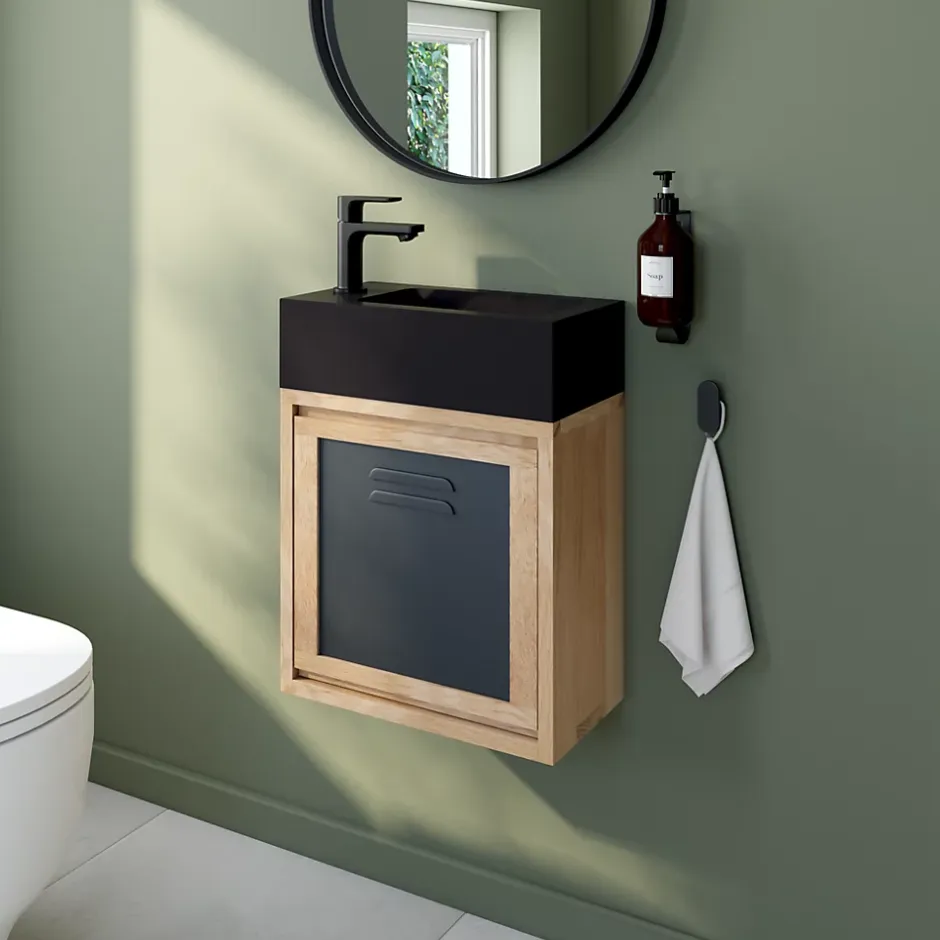 GoodHome Lave mains céramique l.45 cm, noir, Nira* Plan Vasque Lave-Mains