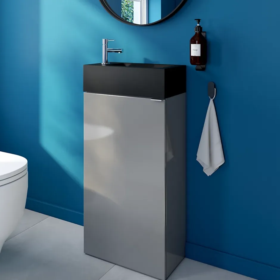 GoodHome Lave mains céramique l.45 cm, noir, Nira* Plan Vasque Lave-Mains