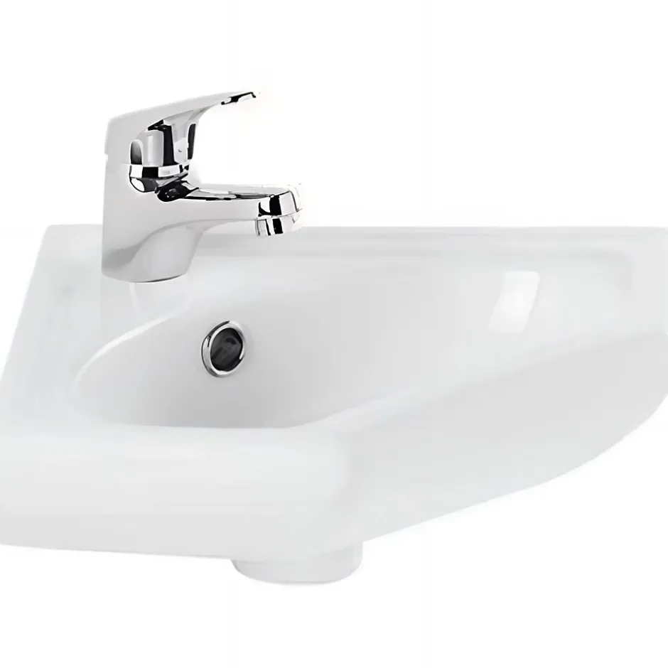Sanindusa Lave mains d'angle mural céramique traditionnelle 36x36 Sado blanc (robinet non inclus)