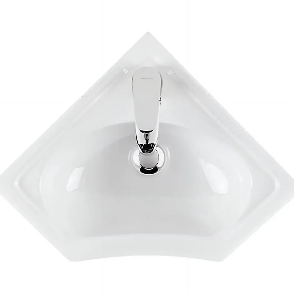 Sanindusa Lave mains d'angle mural céramique traditionnelle 36x36 Sado blanc (robinet non inclus)