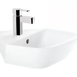 Sanindusa Lave mains d'angle mural céramique traditionnelle Look 45x45 blanc (robinet et vidage non inclus)* Lavabo
