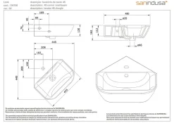 Sanindusa Lave mains d'angle mural céramique traditionnelle Look 45x45 blanc (robinet et vidage non inclus)* Lavabo