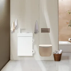 Jindoli Lave-main salle de bain Aquaba 40 cm finition blanc laqué* Plan Vasque Lave-Mains