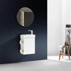 Jindoli Lave-main salle de bain Aquaba 40 cm finition blanc laqué* Plan Vasque Lave-Mains