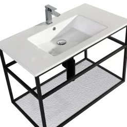 Jindoli Lave-main salle de bain Aquafredo 90 cm finition métal noir* Plan Vasque Lave-Mains