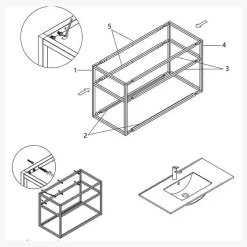 Jindoli Lave-main salle de bain Aquafredo 90 cm finition métal noir* Plan Vasque Lave-Mains
