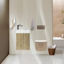 Jindoli Lave-main salle de bain Aquaba 40 cm finition chêne brun* Plan Vasque Lave-Mains