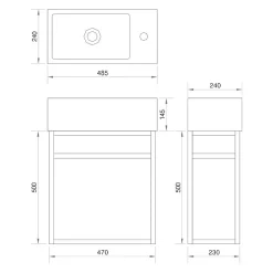 Jindoli Lave-main salle de bain Aquafredo 50 cm finition métal noir