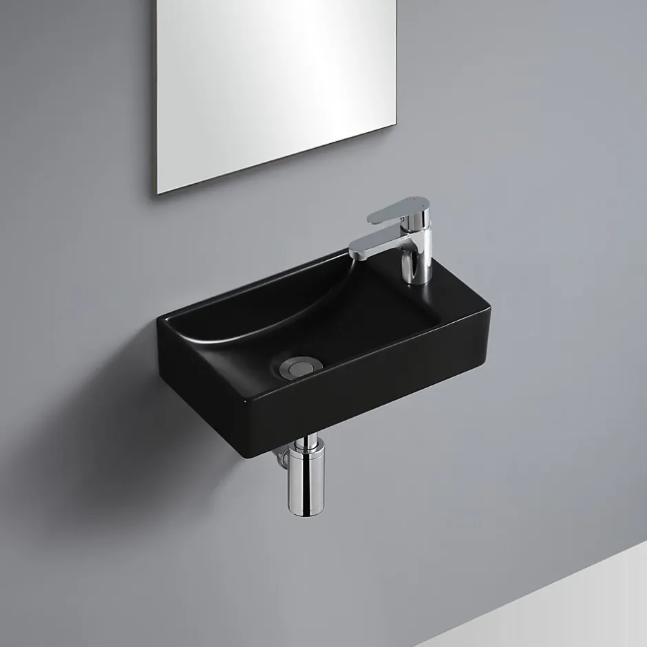 Homesight Lave-mains à suspendre en céramique rectangulaire noir Savy