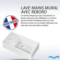 Dileci Lave-mains avec rebord sortie gauche (41,5x22x10cm) -