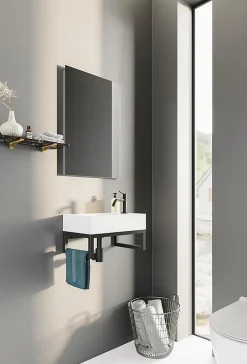 Aquarine Lave-mains blanc mat avec support noir - CAMDEM PACK - Lave-mains blanc avec support* Lavabo