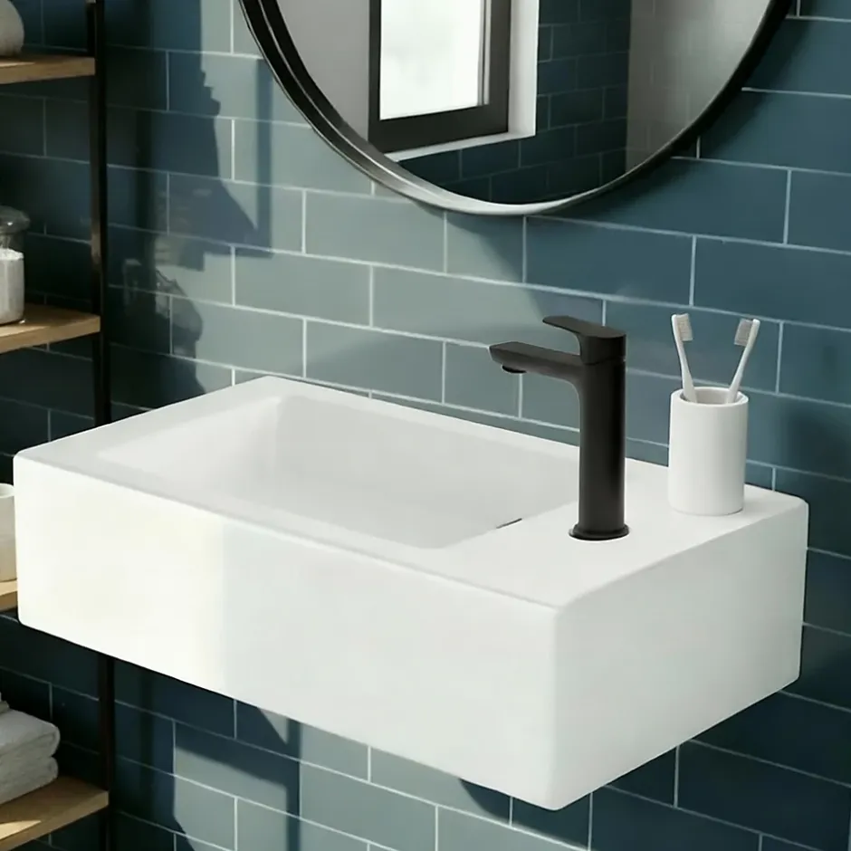GoodHome Lave-mains céramique blanc Rioni 50 cm* Lavabo
