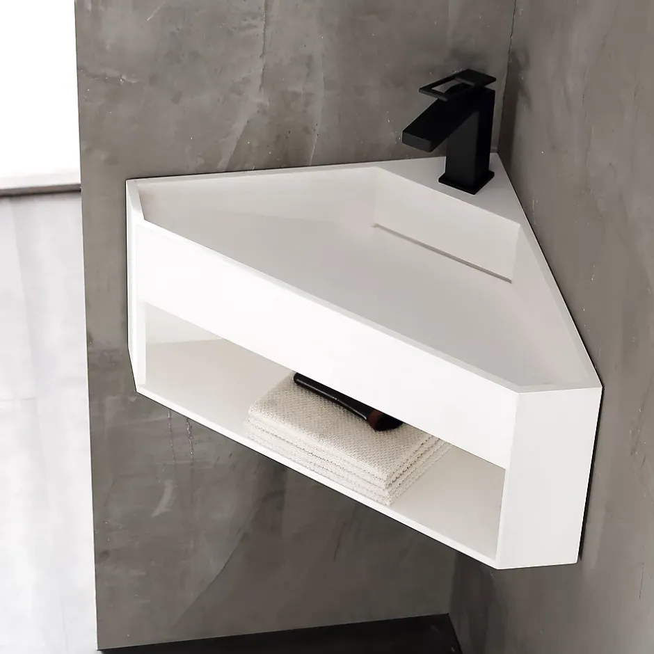 Bernstein Lave-mains d'angle en fonte minérale TWG70 - blanc mat - 50x50x28cm