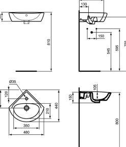 Porcher Lave-mains d'angle Ulysse (44 cm) - Longueur: 340 mm - Largeur: 480 mm - Profondeur: 440 mm - Blanc