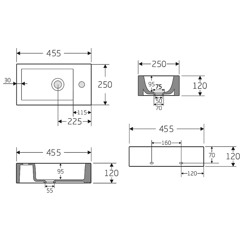 Bernstein Lave-mains en céramique sanitaire KW302 - 45,5x25x12cm - blanc brillant Avec cache blanc brillant, Rangement gauche