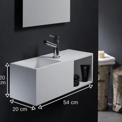 Planète Bain Lave-mains en solid surface Arezzo 54x20 cm avec espace de rangement