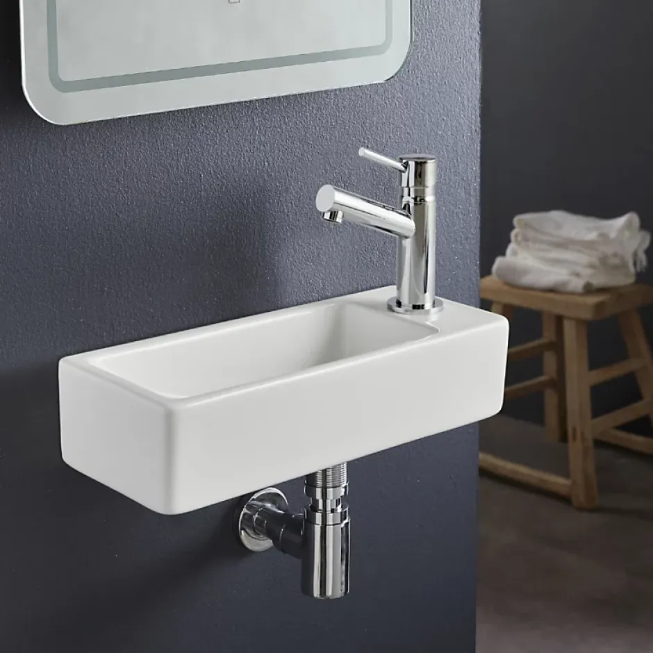 Planète Bain Lave-mains gain de place à suspendre 37 x 15 cm - robinet à droite - Longine* Lavabo
