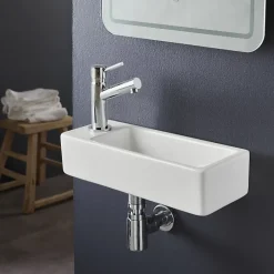 Planète Bain Lave-mains gain de place à suspendre 37 x 15 cm - robinet à gauche - Longine* Lavabo