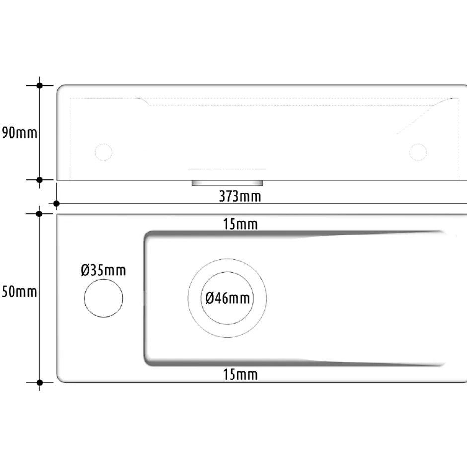 Planète Bain Lave-mains gain de place à suspendre 37 x 15 cm - robinet à gauche - Longine* Lavabo