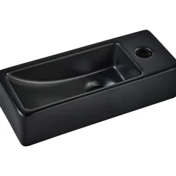 Planète Bain Lave-mains gain de place noir mat à suspendre 37 x 15 cm - robinet à droite - Longine