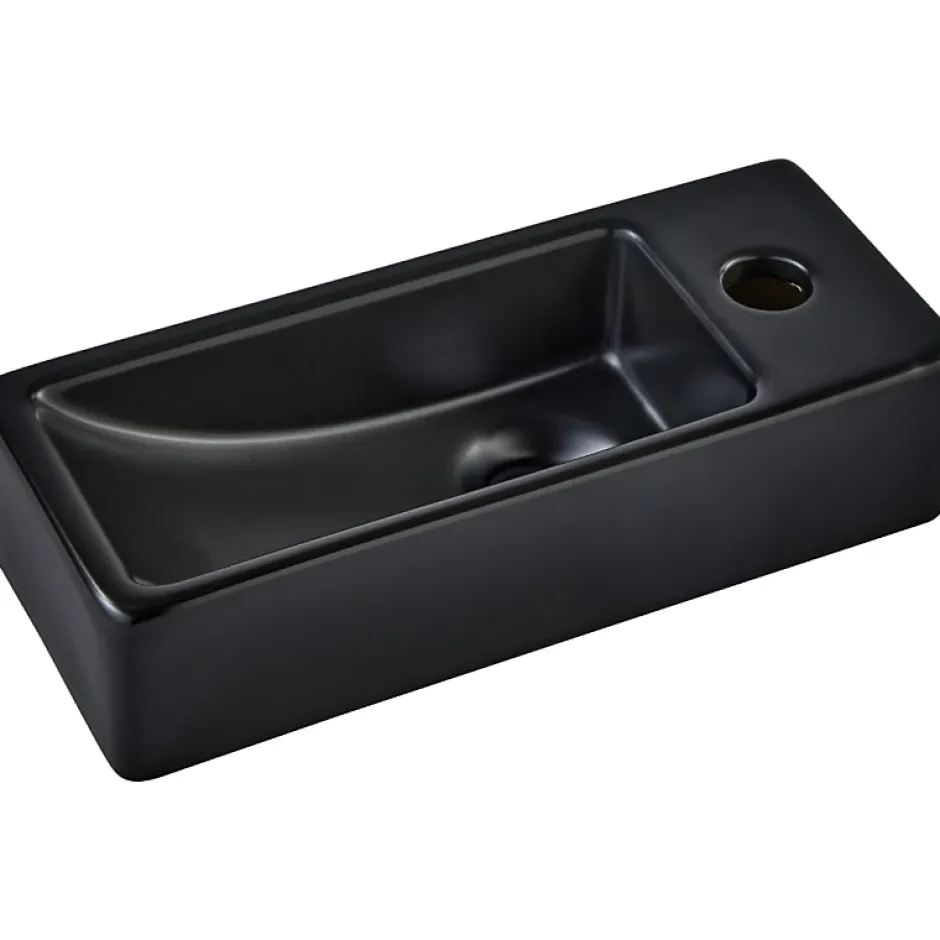 Planète Bain Lave-mains gain de place noir mat à suspendre 37 x 15 cm - robinet à droite - Longine
