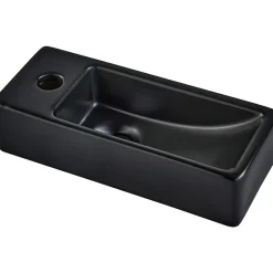 Planète Bain Lave-mains gain de place noir mat à suspendre 37 x 15 cm - robinet à gauche - Longine* Lavabo