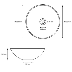 ECD Germany Lave-mains lavabo vasque a poser salle de bain ceramique rond 320 x 320 x 135 mm* Vasque À Poser