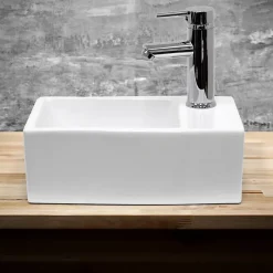 ECD Germany Lave-mains lavabo vasque salle de bain ceramique rectangulaire blanc 350x205mm