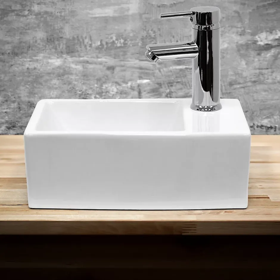 ECD Germany Lave-mains lavabo vasque salle de bain ceramique rectangulaire blanc 350x205mm