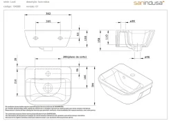 Sanindusa Lave-mains mural céramique traditionnelle Look 36x30 blanc (robinet et vidage non inclus)