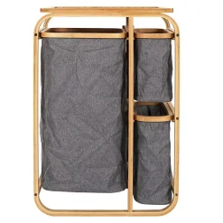 Altobuy LAZEN - Rangement à 3 Panières en Bambou et Tissu Gris