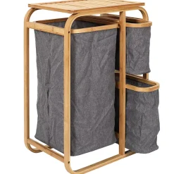 Altobuy LAZEN - Rangement à 3 Panières en Bambou et Tissu Gris
