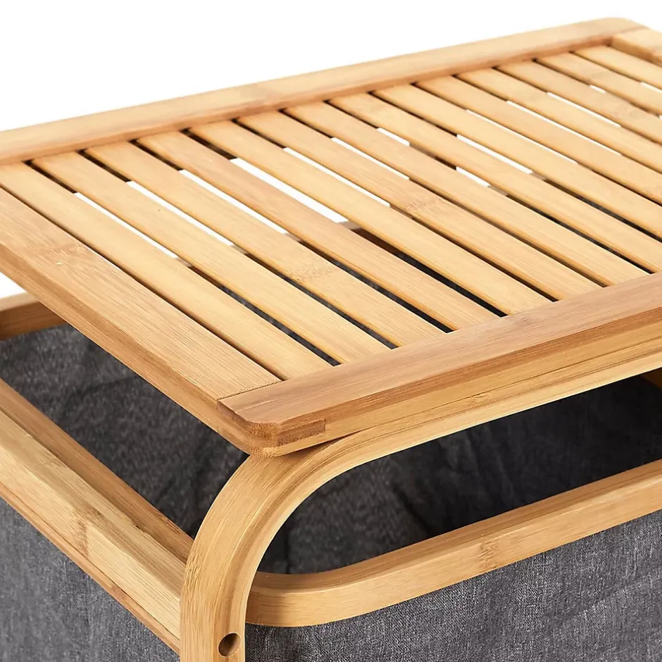 Altobuy LAZEN - Rangement à 3 Panières en Bambou et Tissu Gris