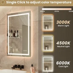 Sofetiy Max LED Miroir Lumineux Tricolore + Anti-buée 80x60cm Salle de Bain Dimmable,Tactile Miroir de salle de bains LED